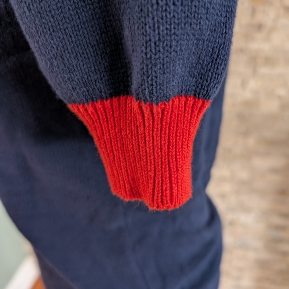 Modcloth 100% Cotton Collegiate Multicolor Navy Blue V-Neck Sweater - Picture 12 of 16